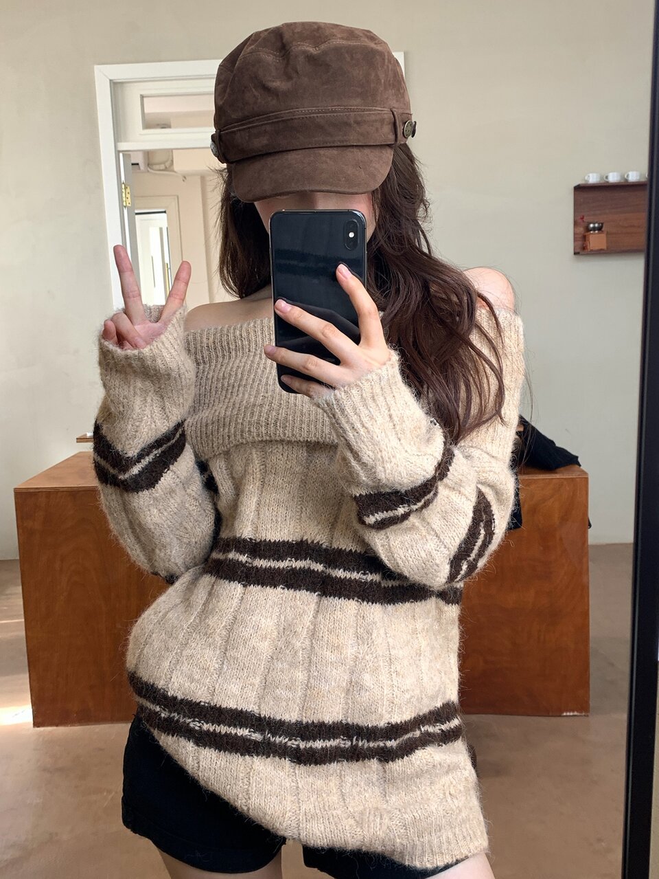 Women's Square Neck Striped Loose Casual Sweater Fall
