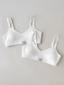 SHEIN Tween Girl Casual Daily Versatile Comfortable Solid Color Bra Blind Box 6pcs Randomly Send 2pcs - White - View 2