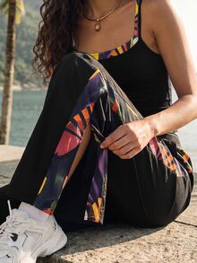 CAJUNI Black Pants With A Side Print Detail – Gym, Streetwear, Workout Wear. - Black - View 5