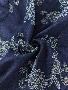 SHEIN 女款新款極簡日常丹寧花卉長袖夾克 秋冬款 - 藍色 - 查看 4