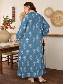 Lacomfia 極簡休閒風仿刺繡長袖寬鬆修身大尺碼春夏洋裝 - 彩色 - 查看 2