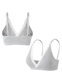Moonlight&Mama Maternity Simple Lace Trim Bra - Grey - View 3