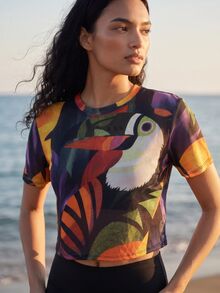 CAJUNI Women's All-Over Print Casual Daily Wear Sports T-Shirt - Multicolor - View 3