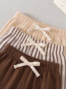 SHEIN 男孩與女孩 3 件套裝，附裝飾飾邊彈性腰長褲，百搭舒適，適合外出、街頭風、居家穿著與派對 - 彩色 - 查看 5