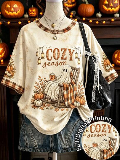 Lalippa Women's Halloween Print Loose Fit T-Shirt