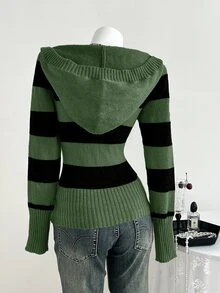 Elamini Women's Versatile Colorblock Striped Hoodie Sweater - Multicolor - View 3