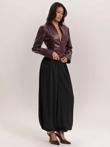 SHEIN BAE Fashionable Commuter Waist-Cinching Blazer - Purple - View 5