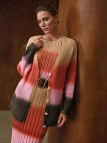 MOTF PREMIUM WOMEN'S ROUND NECK SLEEVELESS PULLOVER GRADIENT COLOR KNIT VEST - Pink - View 4