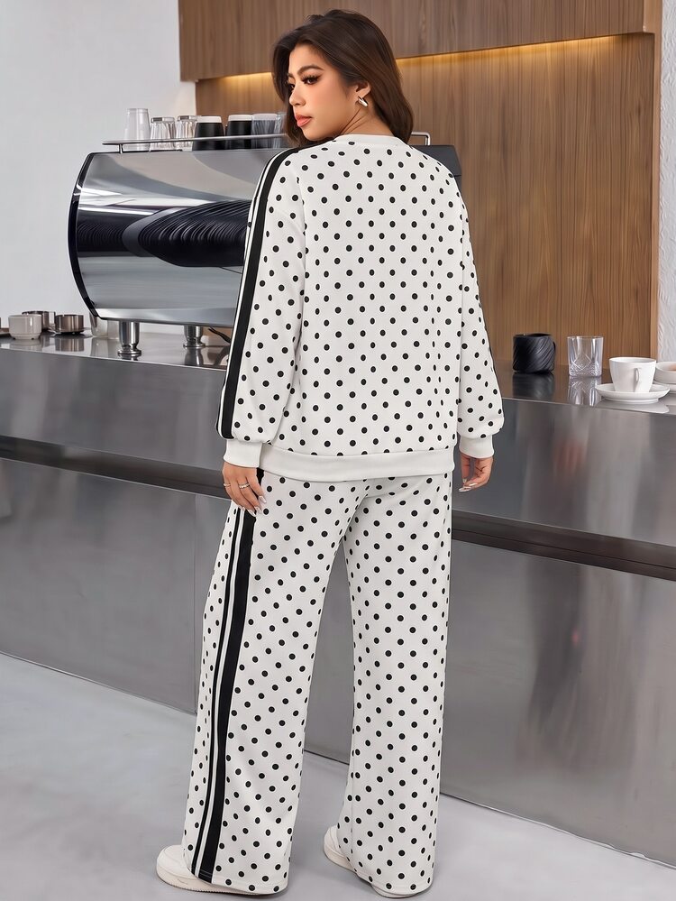 Muchica Setelan 2 Potong Atasan dan Celana Motif Polkadot Ukuran Besar - MultiWarna - View 2