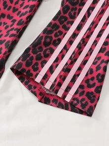 SHEIN 少女豹紋拼接休閒日常長褲 - 玫紅色 - 查看 4