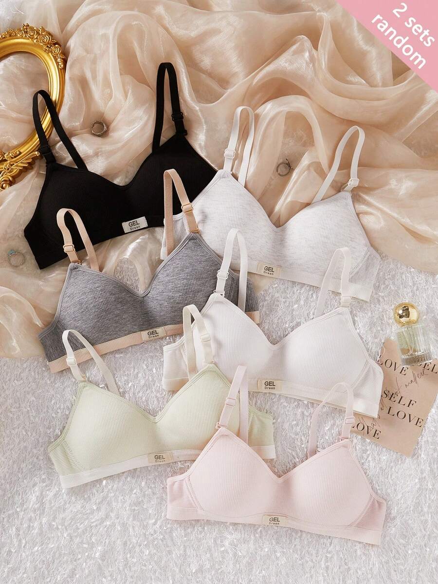 SHEIN Tween Girl Casual Daily Versatile Comfortable Solid Color Bra Blind Box 6pcs Randomly Send 2pcs - White - View 1