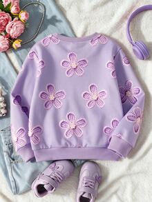 Young Girl Fashion Sweet Floral 3D Effect Print Long Sleeve Thermal Lined Sweatshirt Top Soft Fabric Suitable For Back To School Autumn/Winter - Multicolor - View 2
