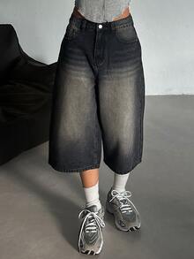 Livesso Tall Women's Loose Straight Leg Street Casual Cropped Denim Jeans - Black - View 6
