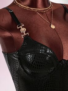 Amplova 女款黑色箔面蛇紋緊身迷你洋裝，鋼圈內撐細肩帶，性感派對外出夜店日常穿著，萬聖節夏季款 - 黑色 - 查看 7