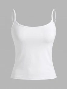 SHEIN EZwear 3件組休閒極簡白色細肩帶修身背心上衣，適合夏季與秋季疊穿 - 白色 - 查看 7