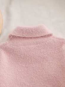 SHEIN 新款時尚百搭極簡柔粉色女嬰針織套頭毛衣 秋冬款 - 粉色 - 查看 4