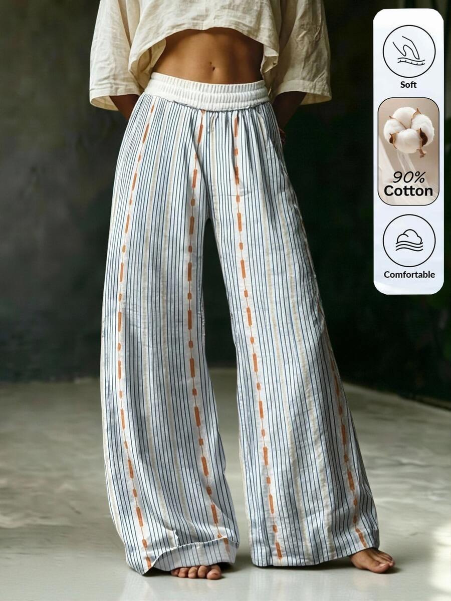 SHEIN PETITE Women's New Printed Comfortable Long Pants - White - View 1