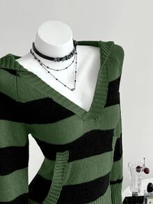 Elamini Women's Versatile Colorblock Striped Hoodie Sweater - Multicolor - View 5
