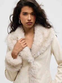 Aloruh Women's Autumn/Winter Fashion Fuzzy Patchwork Regular Coat - Beige - View 6