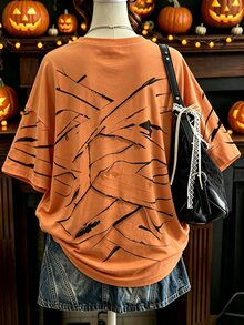 Lalippa Women's Halloween Print Loose Fit T-Shirt - Multicolor - View 2