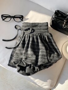 Comfortcana 夏季休閒條紋鬱金香短褲 女款秋季服飾 工作穿搭 國慶秋季女裝 Y2K 基本款 - 灰色 - 查看 4