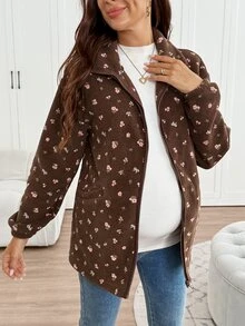 SHEIN Women's Maternity Brown Floral 3-In-1 Warm Jacket – Winter - Brown - View 4