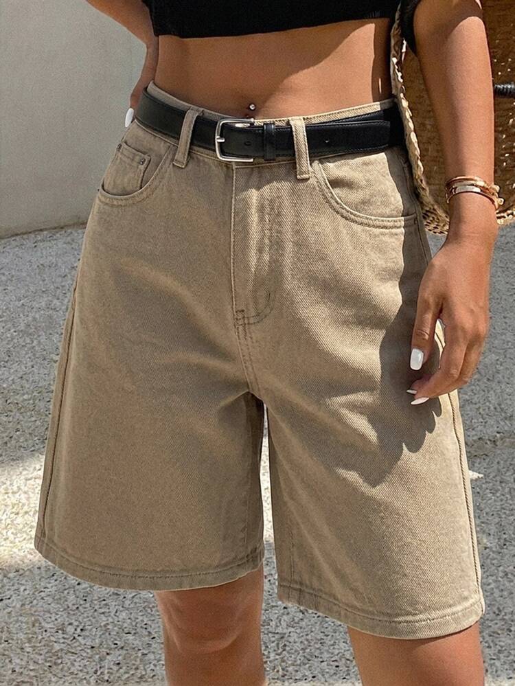 DAZY Summer New Comfortable Casual Loose Fit Women's Denim Shorts - Khaki - View 3