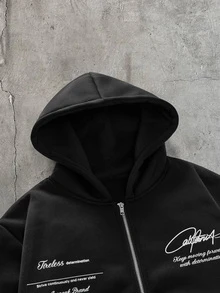 AXEPEAK 男士寬鬆舒適保暖休閒度假大學戶外時尚拼接連帽衛衣 - 黑色 - 查看 3