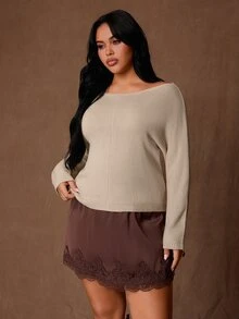 Rustia Sweater Lengan Panjang Wanita Ukuran Besar Warna Polos Kasual Serbaguna untuk Pemakaian Sehari-hari di Musim Dingin - Aprikot - View 4