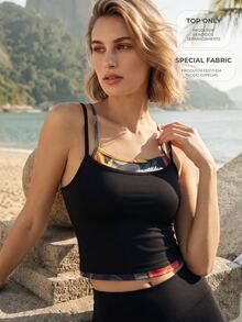 CAJUNI Printed Patchwork 2 In 1 Sports Camisole - Black - View 8