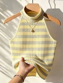 Resyla Women's Street Fashion Striped Colorblock Halter Tank Top - Multicolor - View 1