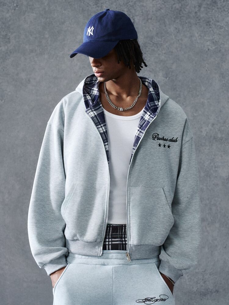 PAVTROS Men's Reversible Black & White Plaid Hooded Sweatshirt, Practical Multi-Effect Reversible Design, Korean Cleanfit Minimalist Style, American Vintage Plaid Casual Style, Campus, Street, Commute, Layering, Unisex Couple Outfit, Holiday Gift - Black and White - View 6