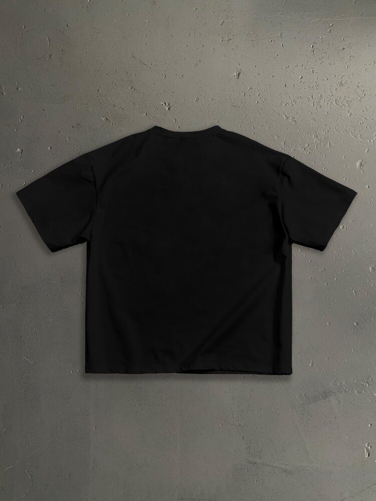 Lonveris Los Angeles LA Letter Gesture Logo Fashion Streetwear Men's Black Drop Shoulder Loose Fit Short Sleeve T-Shirt - Black - View 3