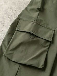 SHEIN Little Byeori 兒童青少年男孩休閒日常舒適工裝直筒寬鬆長褲，軍綠色工裝褲，新年，6-7歲適用，適合外出、約會、上學，春、夏、秋、冬 - 軍綠色 - 查看 4