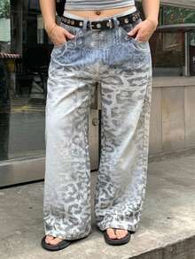 Dazy Plus Leopard Print Full Body Floral Pattern Sexy Casual Streetwear Long Denim Jeans Autumn New Style - Light Wash - View 3