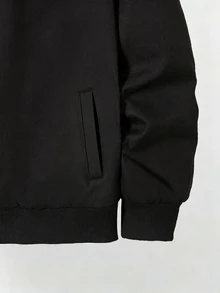 SHEIN 青少年男孩字母圖案休閒日常穿著連帽夾克 - 黑色 - 查看 5
