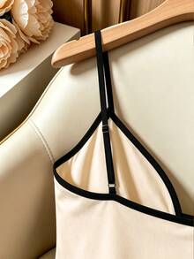 Franclia Knitted High Elasticity Spaghetti Strap Slim Fit Elegant Commute Women Plus Size Jumpsuit - Apricot - View 3