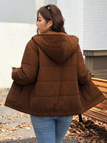 Comfylo Warm & Comfortable Casual Gray Fluffy Jacket, Plus Size, Suitable For Outings, Autumn Season - Brown - View 2