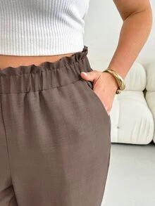 Shapeblank Plus Size Casual Versatile Solid Color Pants - Mocha Brown - View 6