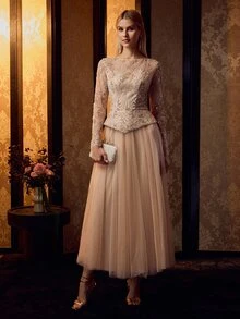 MOTF Soiréza WOMEN'S HIGH-END HEAVY EMBELLISHED RHINESTONE EMBROIDERY LONG EVENING DRESS - Champagne - View 5