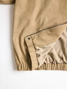 Willow Rêve Women's Camel Loose Suede Jacket, Zip Front, Collared Neck, Elastic Hem, Solid Color, Vintage Western Boho Casual Autumn Travel, Elegant Everyday - Khaki - View 9