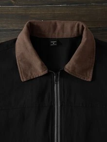 HIMLAND Men's Woven Fitted Regular Shoulder Colorblock Patchwork Long Sleeve Casual Shacket, Suitable For Autumn/Winter Halloween Winter Party Autumn  - Black - View 7