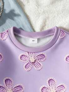 Young Girl Fashion Sweet Floral 3D Effect Print Long Sleeve Thermal Lined Sweatshirt Top Soft Fabric Suitable For Back To School Autumn/Winter - Multicolor - View 6
