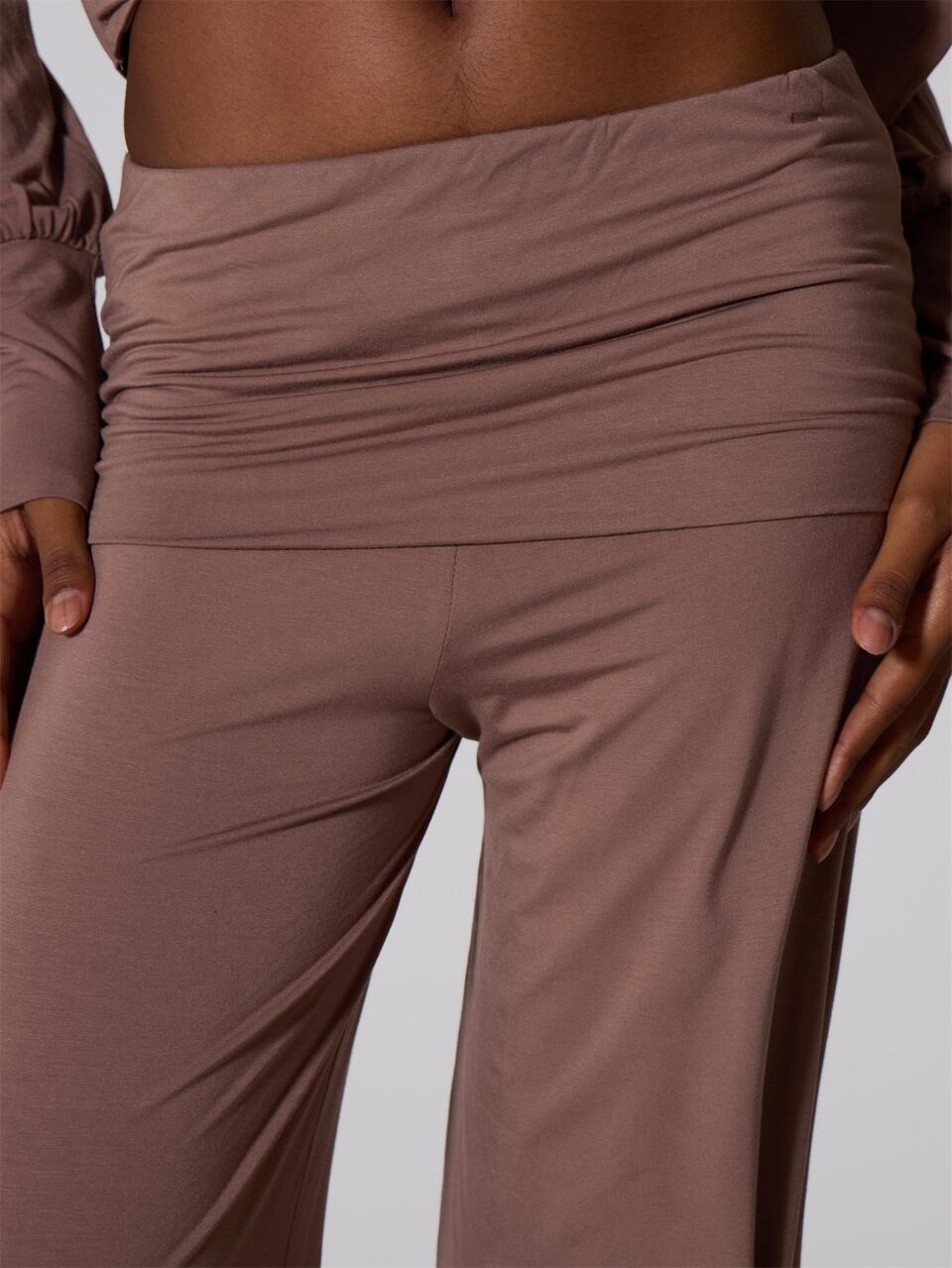 Brown Low Rise Foldover Wide Leg Pants