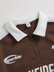 SHEIN 青少年男孩休閒舒適百搭拼色 Polo 領運動衫與長褲套裝 - 彩色 - 查看 3