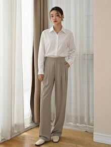 DAZY Casual Versatile Solid Color Long Sleeve Shirt - White - View 4