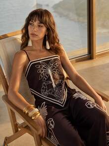 CAJUNI Chic Vacation Tropical Rope Top And Pants Coord - Brown - View 8