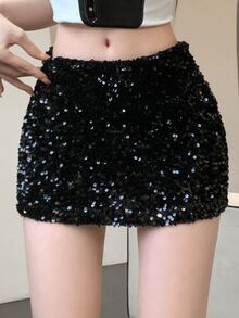 Dazy Tall Women's Sequin Elegant Short Skirt Fall - Black - View 6