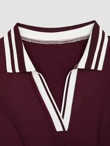 Sweetra Plus Size American Collegiate Style Striped Cinched Waist Pleated Dress Sexy - Red - View 7