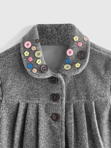 ROMWE Kawaii Vintage Retro Autumn/Winter Versatile Button Decor Fun Y2K Academy Peter Pan Collar Loose Fit Regular Women's Jacket - Grey - View 4